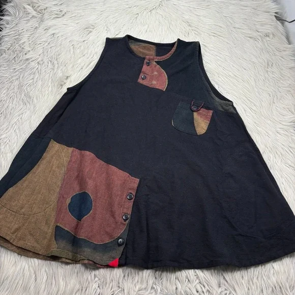 Ki Na Ri Women's OS Colorblock Cotton Tunic Tank Art to Wear Lagenlook - Picture 1 of 6